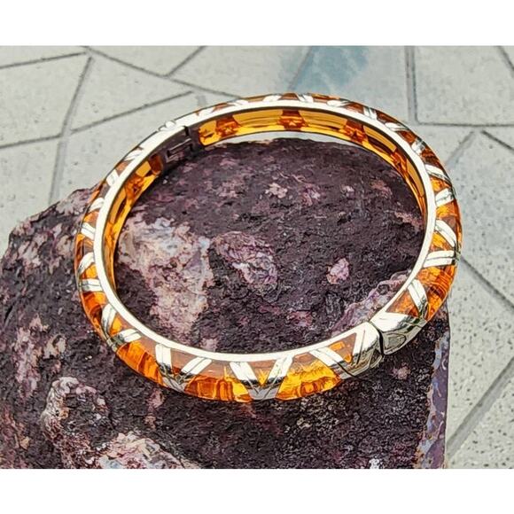 Angelique de Paris Boho Peach Bamboo Sterling Silver Thin Bangle Bracelet - Picture 9 of 9